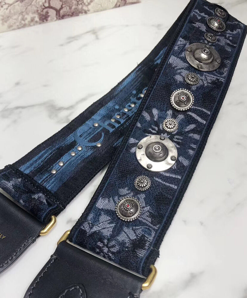 Christian Dior Multicolor Camouflage Fully Embroidered Strap Blue